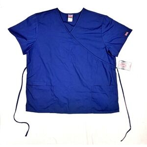 Cherokee Uniforms Workwear scrubs Front Mock Wrap Top 4801 Navy Blue XXL Pockets